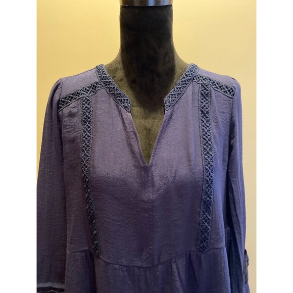 Zac & Rachel Blouse Size ? Large Navy Boho Lace Trim Peasant Top Hippie 70’s - Picture 2 of 11